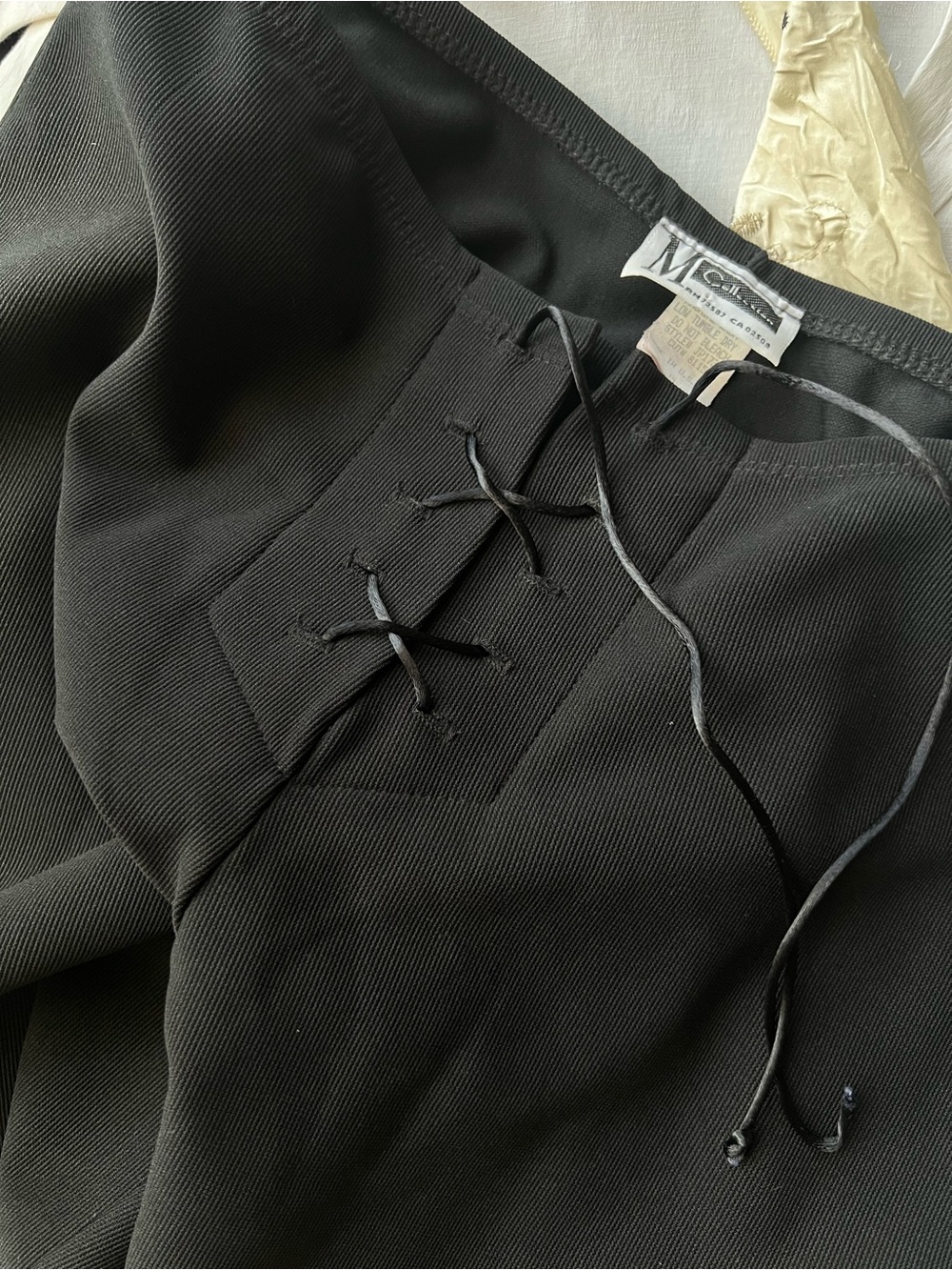 Vintage Lace-Up Black Ribbed Wide Leg Pants